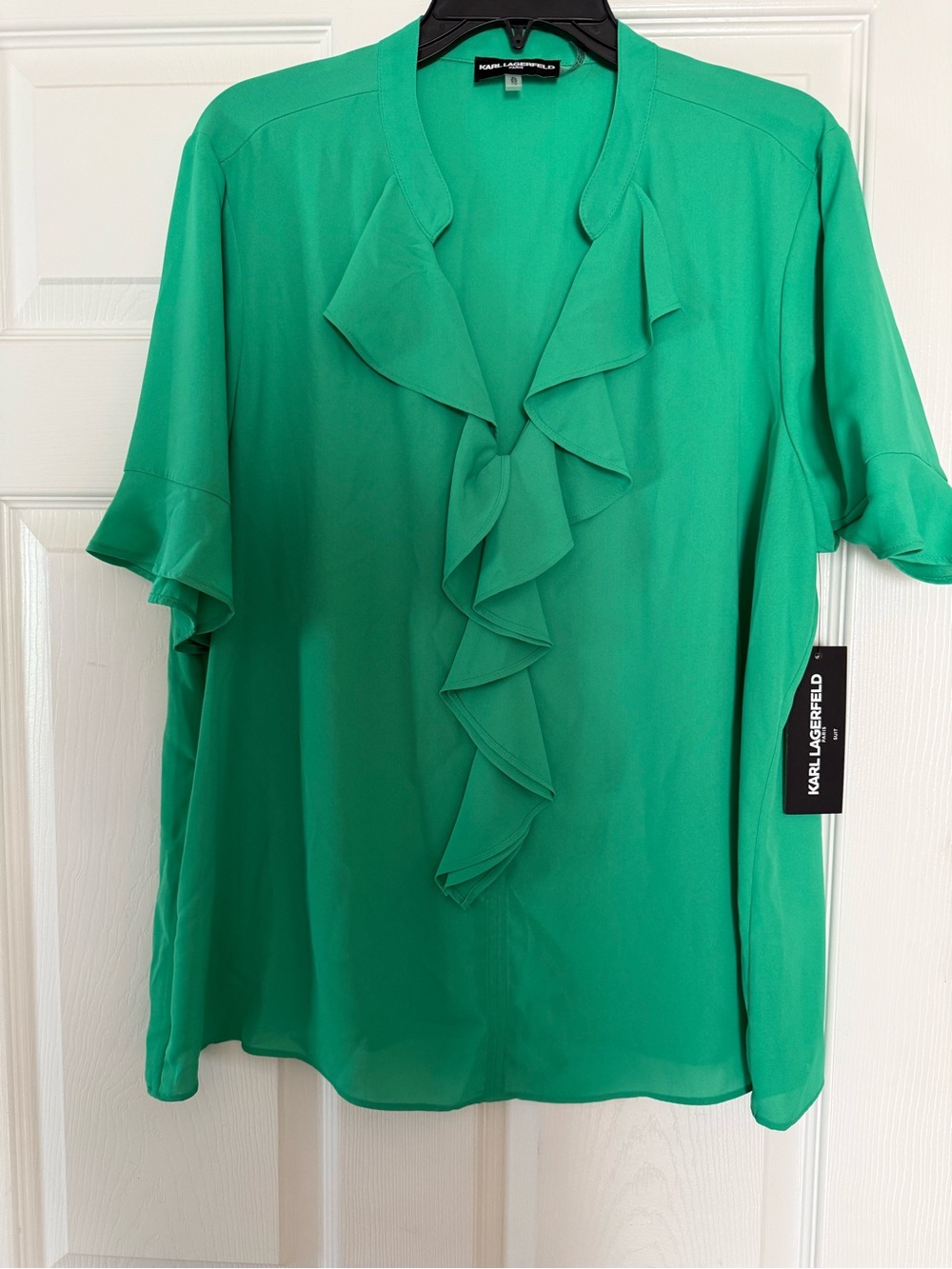 Karl Lagerfeld Emerald Ruffle Front Women's Blouse